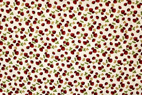 Pyrhan 100% Cotton Poplin by Rose & Hubble | Sweet Strawberry Printed Cotton Fabric by The Metre UK | 114 Cm | Crafting & Dressmaking Fabric | Dress Fabric Material for Sewing Dressmaking (Ivory)