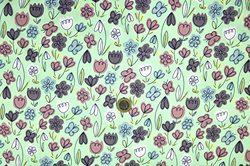 Pyrhan Tulip Floral Polycotton Prints | 45 Inch Wide Dress Craft Fabric Material by The Metre | Floral Polycotton Print Used in Sewing Kit and Accessories-Quilting Fabric (Green)