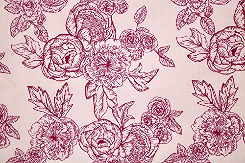 Pyrhan Floral Roses Pencil Sketch Polycotton Prints –Polycotton Fabric Similar to 100% Cotton Prints- Material by The Metre -Floral Polycotton Print Used in Sewing Kit and Accessories-Quilting Fabric