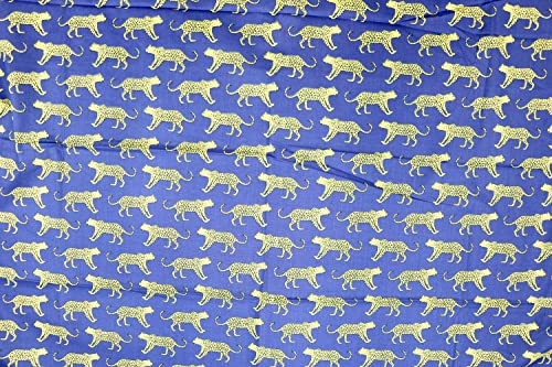 Pyrhan Art & Craft Panther Polycotton Prints | 45 Inch Wide Dress Craft Fabric Material by The Metre | Polycotton Print Used in Sewing Kit and Accessories-Quilting Fabric (Blue)