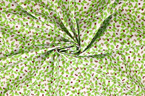 Pyrhan Lady Bug on Leave Polycotton Prints | 45 Inch Wide Dress Craft Fabric Material by The Metre | Polycotton Print Used in Sewing Kit and Accessories-Quilting Fabric (Blue)