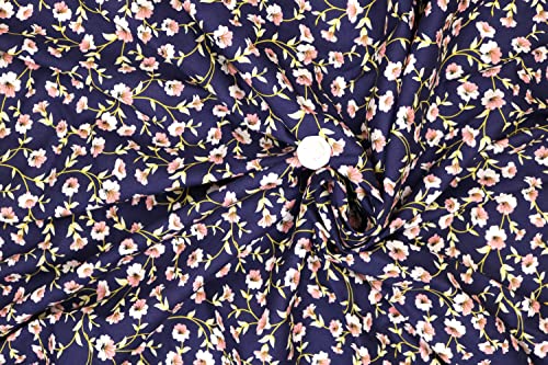 Pyrhan Wide Floral 100% Pure Cotton Prints – 58 inches Wide Craft Fabric Sold by The metre - Perfect for Sewing Projects and Dress Making (NavyPeach)