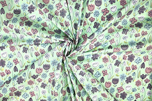 Pyrhan Tulip Floral Polycotton Prints | 45 Inch Wide Dress Craft Fabric Material by The Metre | Floral Polycotton Print Used in Sewing Kit and Accessories-Quilting Fabric (Green)