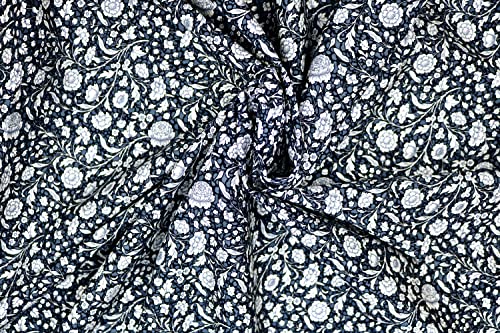 Pyrhan 100% Cotton Poplin by Rose & Hubble | Ditsy Floral Printed Cotton Fabric by The Metre UK | 114 Cm | Crafting Fabric & Dressmaking Fabric | Dress Fabric Material for Sewing Dressmaking (Black)