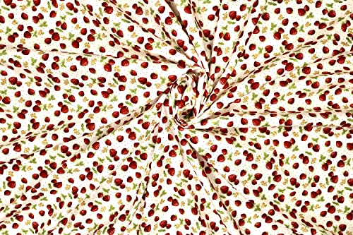 Pyrhan 100% Cotton Poplin by Rose & Hubble | Sweet Strawberry Printed Cotton Fabric by The Metre UK | 114 Cm | Crafting & Dressmaking Fabric | Dress Fabric Material for Sewing Dressmaking (Ivory)