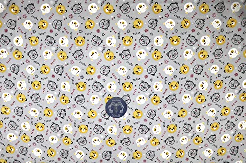 Pyrhan Teddy Bear with Stars Polycotton Prints | 45 Inch Wide Dress Craft Fabric Material by The Metre | Floral Polycotton Print Used in Sewing Kit and Accessories-Quilting Fabric (Grey)