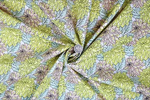 Pyrhan Large Blooming Dahlia Floral Polycotton Prints | 45 Inch Wide Dress Craft Fabric Material by The Metre | Floral Polycotton Print Used in Sewing Kit and Accessories-Quilting Fabric (Green)