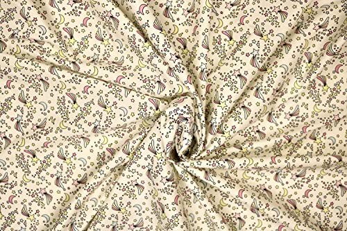 Pyrhan 100% Cotton Fabric by Rose & Hubble | Baby Star Falling Printed Cotton Fabric by The Metre UK | 45 inches (114 cm) | Crafting Fabric & Dressmaking Fabric | Dress Fabric Material (Cream)