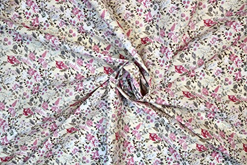 Pyrhan Multi Floral Polycotton Prints –45 Inch Wide Dress Fabric Material by The Metre -Floral Polycotton Print Used in Sewing Kit and Accessories-Quilting Fabric (Ivory)
