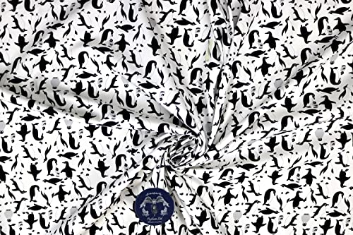 Pyrhan Cute Penguin 100% Pure Cotton Prints – 45 inches (114 cm Approx) Wide Fabric Sold by The metre - Perfect for Sewing Projects and Dress Making. (Sky)