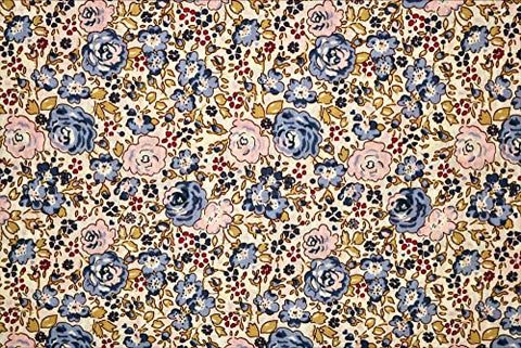 Pyrhan Magic Art Rose Floral 100% Pure Cotton Prints – 60 inches (153 cm Approx) Wide Fabric Sold by The metre - Perfect for Sewing Projects and Dress Making. (Blue White)