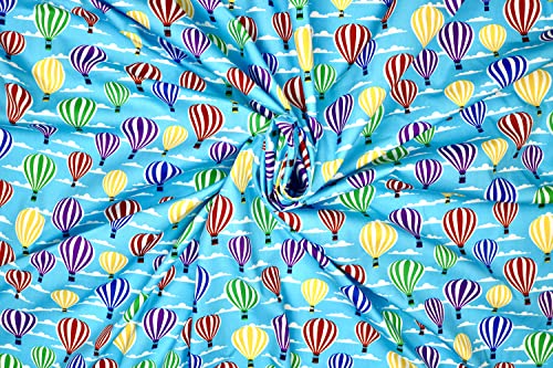 Pyrhan 100% Cotton Poplin by Rose & Hubble | Colourful Hot Air Rainbow Balloon Printed Cotton Fabric by The Metre UK | 114 Cm | Crafting & Dressmaking Fabric | Dress Fabric Material for Sewing