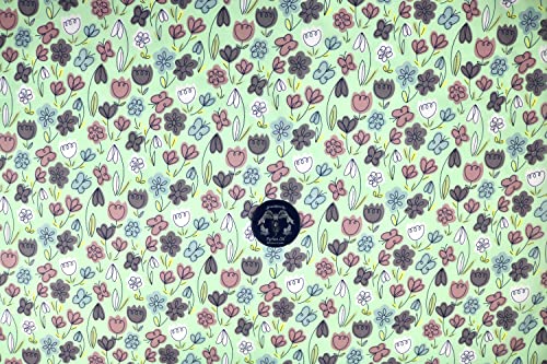 Pyrhan Tulip Floral Polycotton Prints | 45 Inch Wide Dress Craft Fabric Material by The Metre | Floral Polycotton Print Used in Sewing Kit and Accessories-Quilting Fabric (Green)
