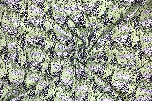 Pyrhan Libby Art & Craft Safari Poplin Polycotton Prints –45 Inch Wide Dress Fabric Material by The Metre -Floral Polycotton Print Used in Sewing Kit and Accessories-Quilting Fabric (Green)