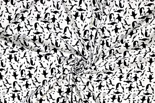 Pyrhan Cute Penguin 100% Pure Cotton Prints – 45 inches (114 cm Approx) Wide Fabric Sold by The metre - Perfect for Sewing Projects and Dress Making. (Sky)