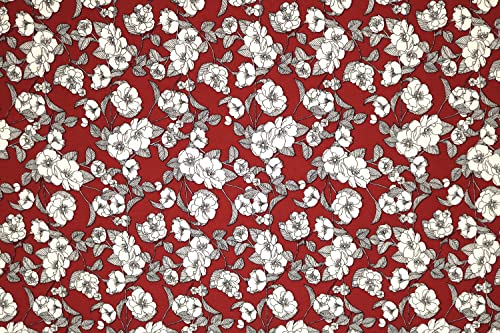 Pyrhan 100% Cotton Poplin by Rose & Hubble |Prime Rose Floral Printed Cotton Fabric by The Metre UK |114 Cm | Crafting & Dressmaking Fabric |Dress Fabric Material for Sewing Dressmaking (Burgandy)