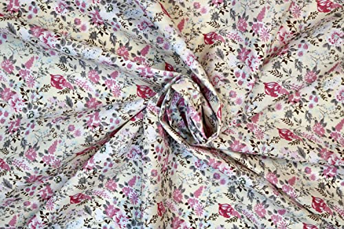 Pyrhan Multi Floral Polycotton Prints –45 Inch Wide Dress Fabric Material by The Metre -Floral Polycotton Print Used in Sewing Kit and Accessories-Quilting Fabric (Ivory)