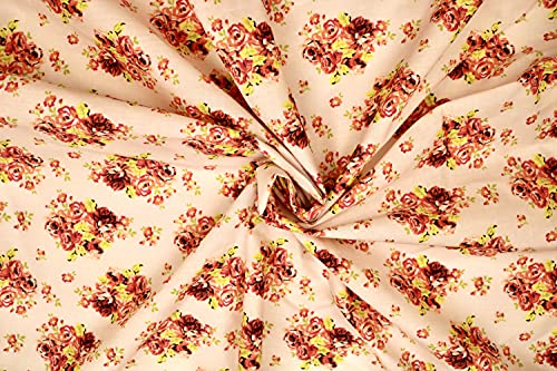 Pyrhan Rose Bouquet Polycotton Prints –45 Inch Wide Dress Fabric Material by The Metre -Floral Polycotton Print Used in Sewing Kit and Accessories-Quilting Fabric