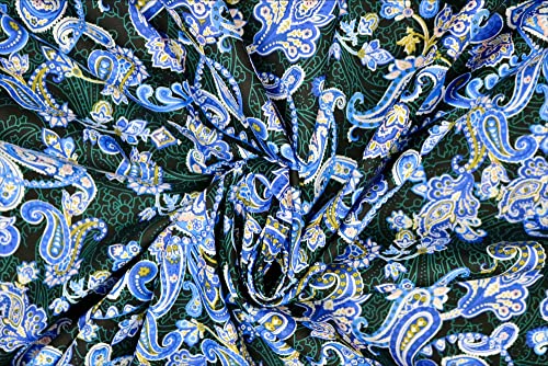 Pyrhan Paisley Dress Fabric 100% Pure Cotton Prints – 60 inches (148 cm Approx) Wide Fabric Sold by The metre - Perfect for Sewing Projects and Dress Making. (Blue)