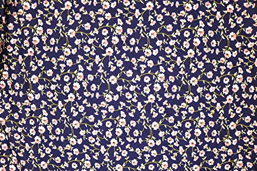 Pyrhan Wide Floral 100% Pure Cotton Prints – 58 inches Wide Craft Fabric Sold by The metre - Perfect for Sewing Projects and Dress Making (NavyPeach)
