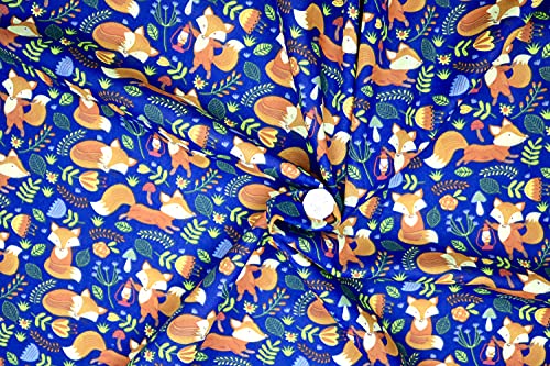 Pyrhan Woodland Fox Polycotton Prints –45 Inch Wide Dress Fabric Material by The Metre -Floral Polycotton Print Used in Sewing Kit and Accessories-Quilting Fabric