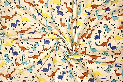 Pyrhan Multi Dinosaurs Polycotton Prints –45 Inch Wide Dress Fabric Material by The Metre -Floral Polycotton Print Used in Sewing Kit and Accessories-Quilting Fabric.