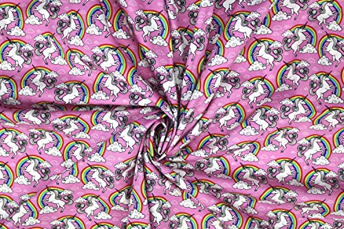 Pyrhan Rainbow Unicorn Polycotton Prints –45 Inch Wide Dress Fabric Material by The Metre -Floral Polycotton Print Used in Sewing Kit and Accessories-Quilting Fabric