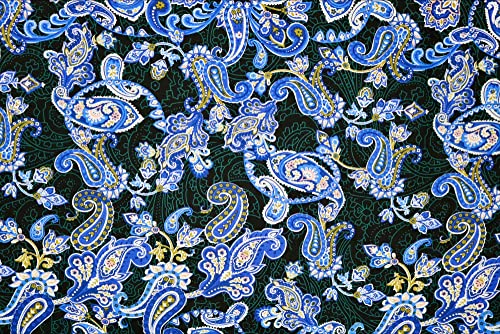 Pyrhan Paisley Dress Fabric 100% Pure Cotton Prints – 60 inches (148 cm Approx) Wide Fabric Sold by The metre - Perfect for Sewing Projects and Dress Making. (Blue)