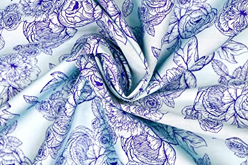 Pyrhan Floral Roses Pencil Sketch Polycotton Prints –Polycotton Fabric Similar to 100% Cotton Prints- Material by The Metre -Floral Polycotton Print Used in Sewing Kit and Accessories-Quilting Fabric