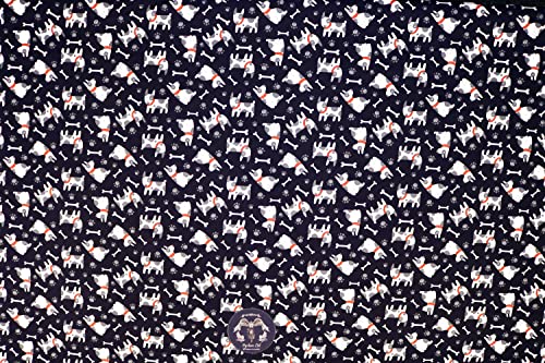 Pyrhan Dog with Bones 100% Pure Cotton Prints – 45 inches (114 cm Approx) Wide Fabric Sold by The metre - Perfect for Sewing Projects and Dress Making. (Navy)