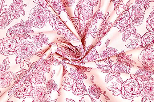 Pyrhan Floral Roses Pencil Sketch Polycotton Prints –Polycotton Fabric Similar to 100% Cotton Prints- Material by The Metre -Floral Polycotton Print Used in Sewing Kit and Accessories-Quilting Fabric
