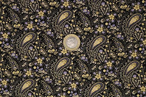 Pyrhan 100% Cotton Fabric by Rose & Hubble |Paisley with Flowers and Vines Printed Cotton Fabric by The Metre UK | 45 inches (114 cm) | Crafting Fabric & Dressmaking Fabric (Golden)