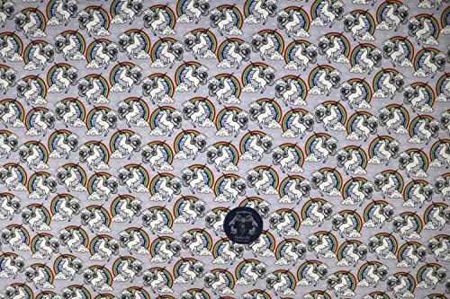 Pyrhan Rainbow Unicorn Polycotton Prints –45 Inch Wide Dress Fabric Material by The Metre -Floral Polycotton Print Used in Sewing Kit and Accessories-Quilting Fabric