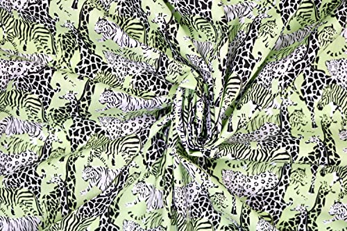 Pyrhan Libby Art & Craft Safari Poplin Polycotton Prints –45 Inch Wide Dress Fabric Material by The Metre -Floral Polycotton Print Used in Sewing Kit and Accessories-Quilting Fabric (Green)