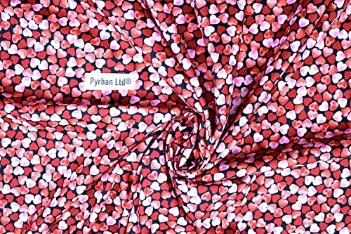 Pyrhan Rose Petal Hearts 100% Pure Cotton Prints – 45 inches (114 cm Approx) Wide Fabric Sold by The metre - Perfect for Sewing Projects and Dress Making. (Black)