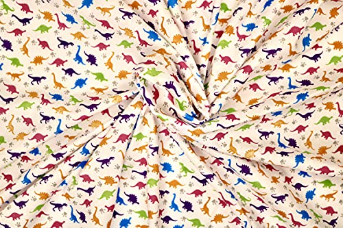 Pyrhan Little Dinosaurs Polycotton Prints –45 Inch Wide Dress Fabric Craft Material by The Metre -Floral Polycotton Print Used in Sewing Kit and Accessories-Quilting Fabric