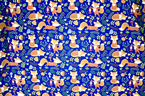 Pyrhan Woodland Fox Polycotton Prints –45 Inch Wide Dress Fabric Material by The Metre -Floral Polycotton Print Used in Sewing Kit and Accessories-Quilting Fabric
