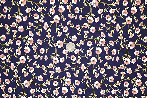 Pyrhan Wide Floral 100% Pure Cotton Prints – 58 inches Wide Craft Fabric Sold by The metre - Perfect for Sewing Projects and Dress Making (NavyPeach)