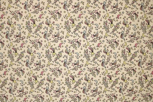 Pyrhan 100% Cotton Fabric by Rose & Hubble | Baby Star Falling Printed Cotton Fabric by The Metre UK | 45 inches (114 cm) | Crafting Fabric & Dressmaking Fabric | Dress Fabric Material (Cream)