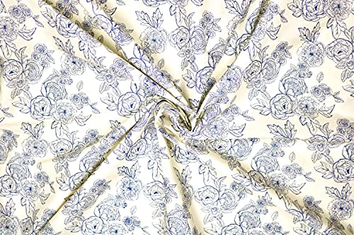 Pyrhan Floral Roses Pencil Sketch Polycotton Prints –Polycotton Fabric Similar to 100% Cotton Prints- Material by The Metre -Floral Polycotton Print Used in Sewing Kit and Accessories-Quilting Fabric