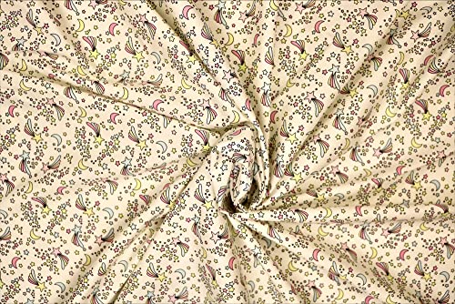 Pyrhan 100% Cotton Fabric by Rose & Hubble | Baby Star Falling Printed Cotton Fabric by The Metre UK | 45 inches (114 cm) | Crafting Fabric & Dressmaking Fabric | Dress Fabric Material (Cream)