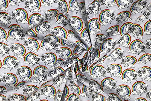 Pyrhan Rainbow Unicorn Polycotton Prints –45 Inch Wide Dress Fabric Material by The Metre -Floral Polycotton Print Used in Sewing Kit and Accessories-Quilting Fabric