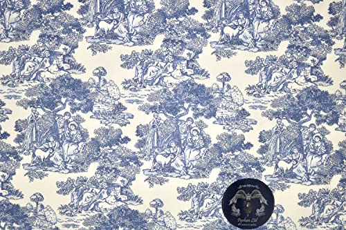 Pyrhan Art Village Life 100% Pure Cotton Prints – 45 inches (114 cm Approx) Wide Fabric Sold by The metre - Perfect for Sewing Projects and Dress Making. (Blue)