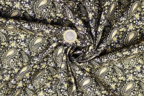 Pyrhan 100% Cotton Fabric by Rose & Hubble |Paisley with Flowers and Vines Printed Cotton Fabric by The Metre UK | 45 inches (114 cm) | Crafting Fabric & Dressmaking Fabric (Golden)