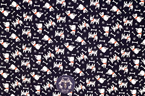 Pyrhan Dog with Bones 100% Pure Cotton Prints – 45 inches (114 cm Approx) Wide Fabric Sold by The metre - Perfect for Sewing Projects and Dress Making.