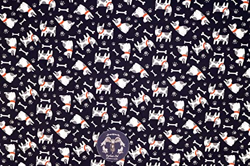 Pyrhan Dog with Bones 100% Pure Cotton Prints – 45 inches (114 cm Approx) Wide Fabric Sold by The metre - Perfect for Sewing Projects and Dress Making. (Navy)