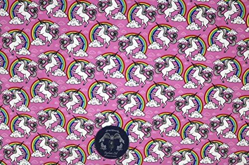 Pyrhan Rainbow Unicorn Polycotton Prints –45 Inch Wide Dress Fabric Material by The Metre -Floral Polycotton Print Used in Sewing Kit and Accessories-Quilting Fabric
