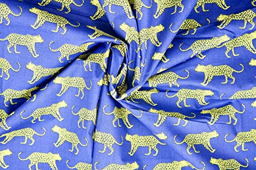 Pyrhan Art & Craft Panther Polycotton Prints | 45 Inch Wide Dress Craft Fabric Material by The Metre | Polycotton Print Used in Sewing Kit and Accessories-Quilting Fabric (Blue)