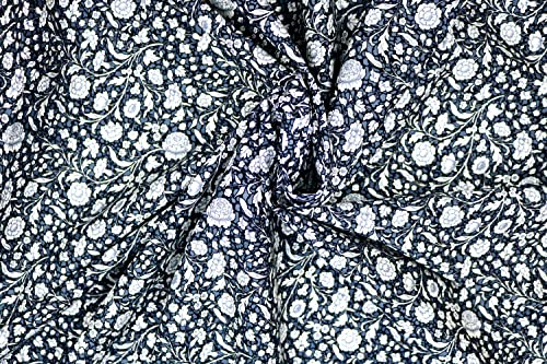 Pyrhan 100% Cotton Poplin by Rose & Hubble | Ditsy Floral Printed Cotton Fabric by The Metre UK | 114 Cm | Crafting Fabric & Dressmaking Fabric | Dress Fabric Material for Sewing Dressmaking (Black)
