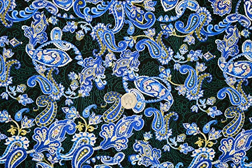 Pyrhan Paisley Dress Fabric 100% Pure Cotton Prints – 60 inches (148 cm Approx) Wide Fabric Sold by The metre - Perfect for Sewing Projects and Dress Making. (Blue)